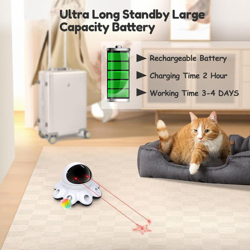 Cat Laser Toy, 2-In-1 Interactive Cat Toys for Indoor Cats, Automatic Laser Pointer Cat Toy, 8 Holes Mice Whack a Mole Moving Feather, USB Rechargeable Electronic Kitten Toys for All Breeds