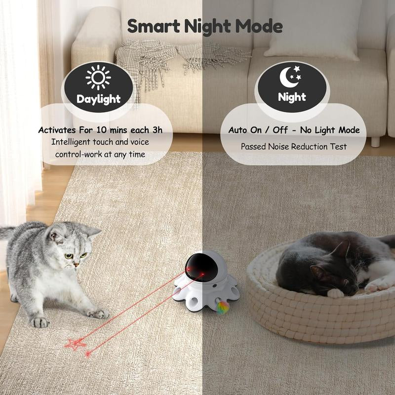 Cat Laser Toy, 2-In-1 Interactive Cat Toys for Indoor Cats, Automatic Laser Pointer Cat Toy, 8 Holes Mice Whack a Mole Moving Feather, USB Rechargeable Electronic Kitten Toys for All Breeds