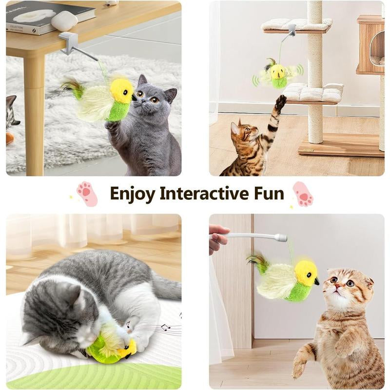 Interactive Lifelike Robin Cat Toy with Catnip and Feathers, Automatic Chirping and Rechargeable for Indoor Cats, Blue