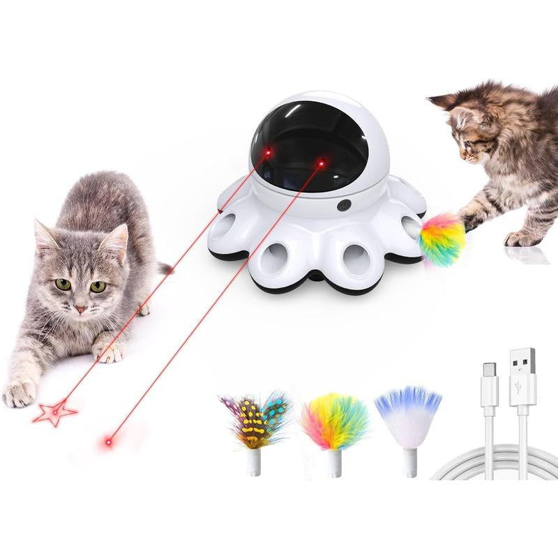 Cat Laser Toy, 2-In-1 Interactive Cat Toys for Indoor Cats, Automatic Laser Pointer Cat Toy, 8 Holes Mice Whack a Mole Moving Feather, USB Rechargeable Electronic Kitten Toys for All Breeds