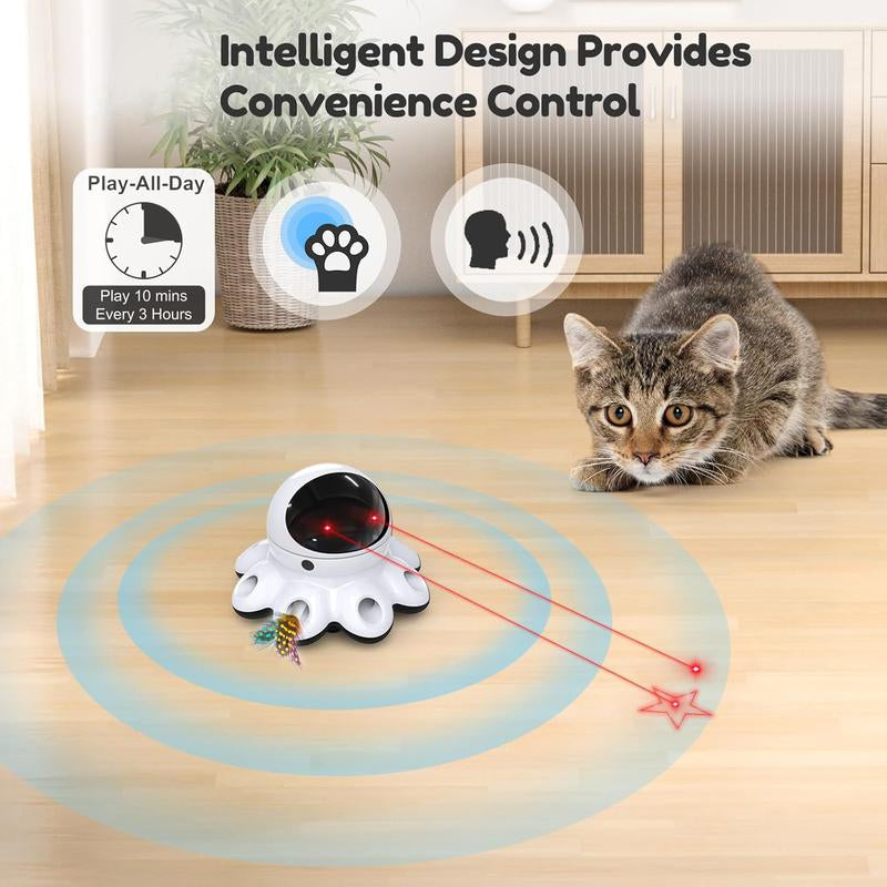 Cat Laser Toy, 2-In-1 Interactive Cat Toys for Indoor Cats, Automatic Laser Pointer Cat Toy, 8 Holes Mice Whack a Mole Moving Feather, USB Rechargeable Electronic Kitten Toys for All Breeds
