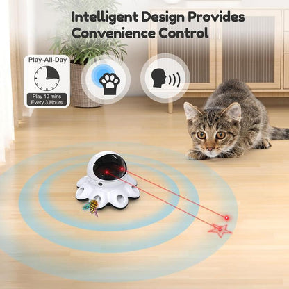 Cat Laser Toy, 2-In-1 Interactive Cat Toys for Indoor Cats, Automatic Laser Pointer Cat Toy, 8 Holes Mice Whack a Mole Moving Feather, USB Rechargeable Electronic Kitten Toys for All Breeds