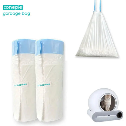 Tonepie Self-Cleaning Cat Litter Box Drawstring Poop Bags - 2 Rolls of Durable Garbage Bags for Effortless Cleanup