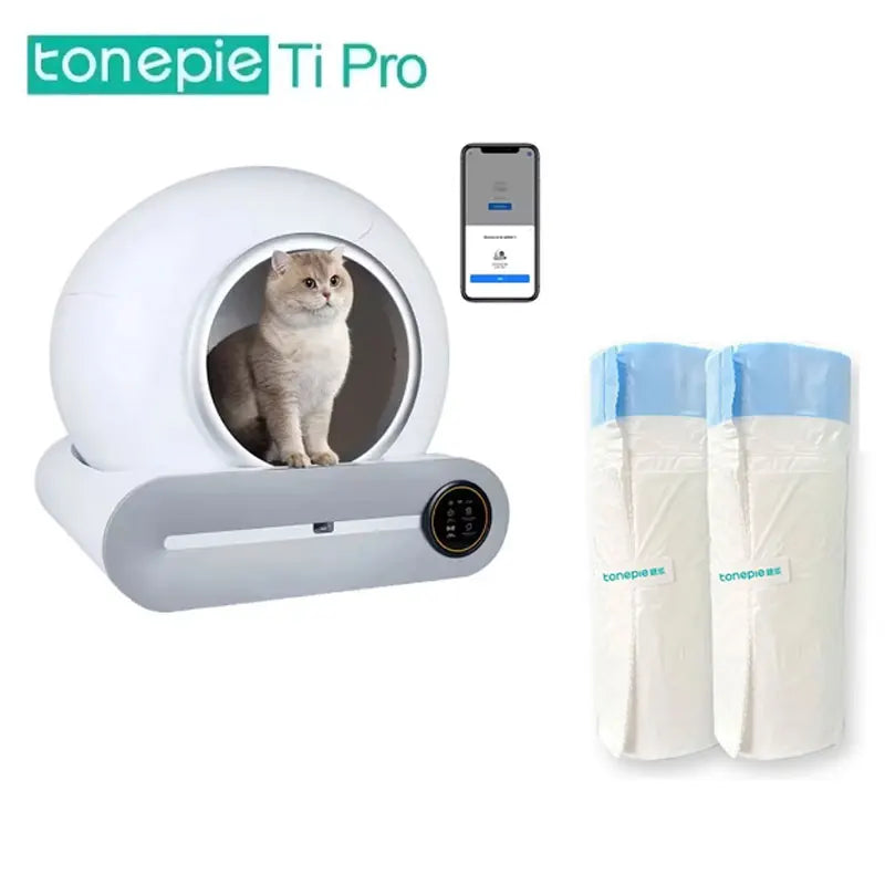 Tonepie Self-Cleaning Cat Litter Box Drawstring Poop Bags - 2 Rolls of Durable Garbage Bags for Effortless Cleanup