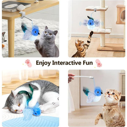 Interactive Lifelike Robin Cat Toy with Catnip and Feathers, Automatic Chirping and Rechargeable for Indoor Cats, Blue