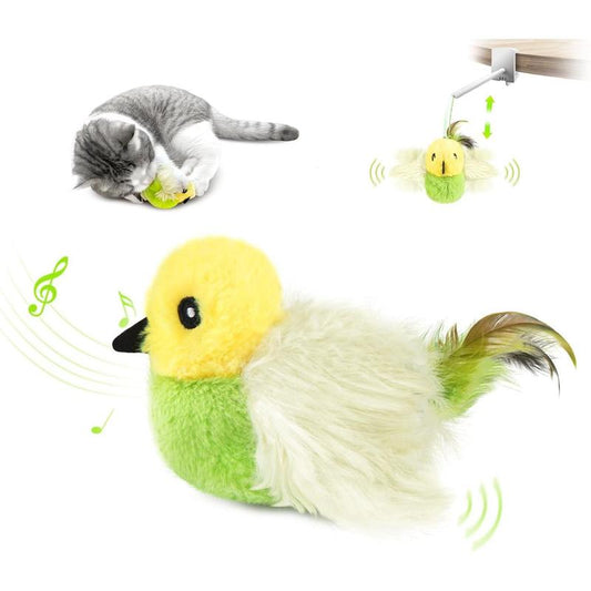 Interactive Lifelike Robin Cat Toy with Catnip and Feathers, Automatic Chirping and Rechargeable for Indoor Cats, Blue